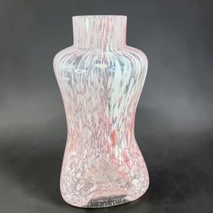 Pink White Swirl Art Glass Vase Blown Torso Shape Mottled Decor 6 Inch VTG